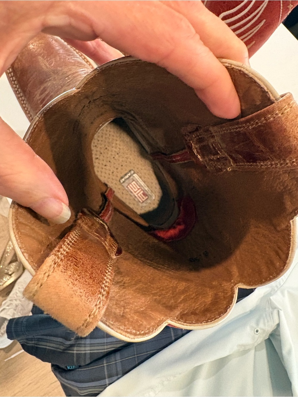 Men's ARIAT Mecate Brown Leather Cowboy Boots with Red Shaft and Wing Stitching - Picture 6 of 8